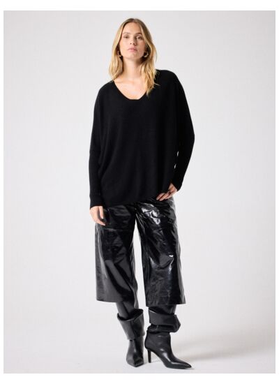 Pull poncho cachemire col V Faustine NOIR