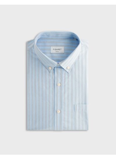Chemise gabriel col américain avec poche poitrine en oxford rayé bleu