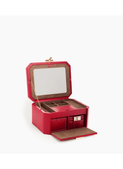 Grande boite à bijoux fermoir T en cuir