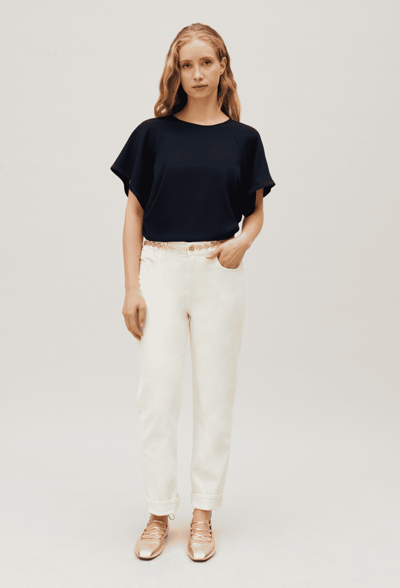 Top marine manches courtes