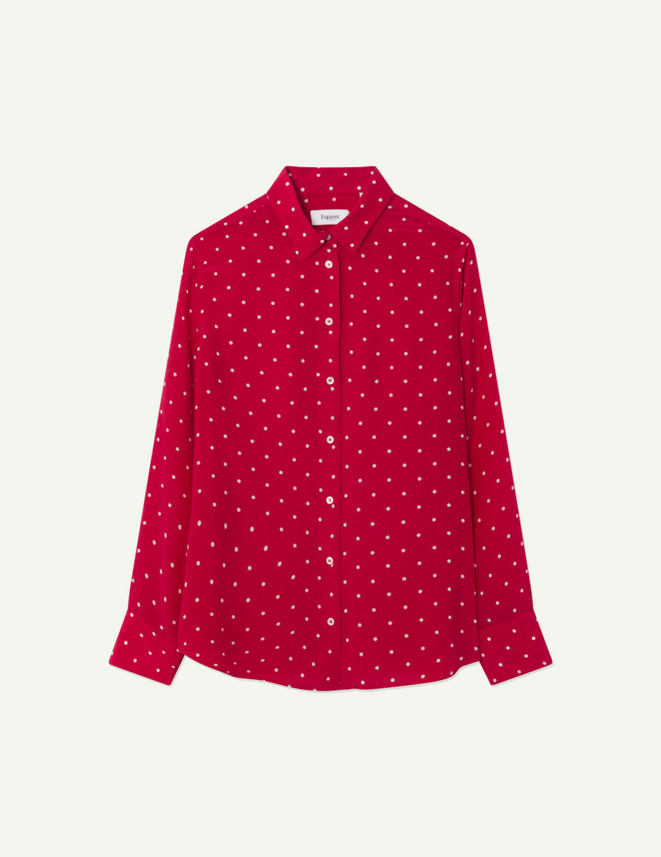 Chemise Marion en crêpe de soie rouge à pois