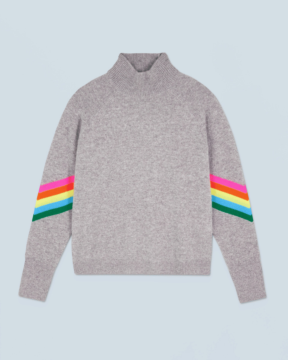 Pull Col Montant Bandes Manches Multicolore Léger