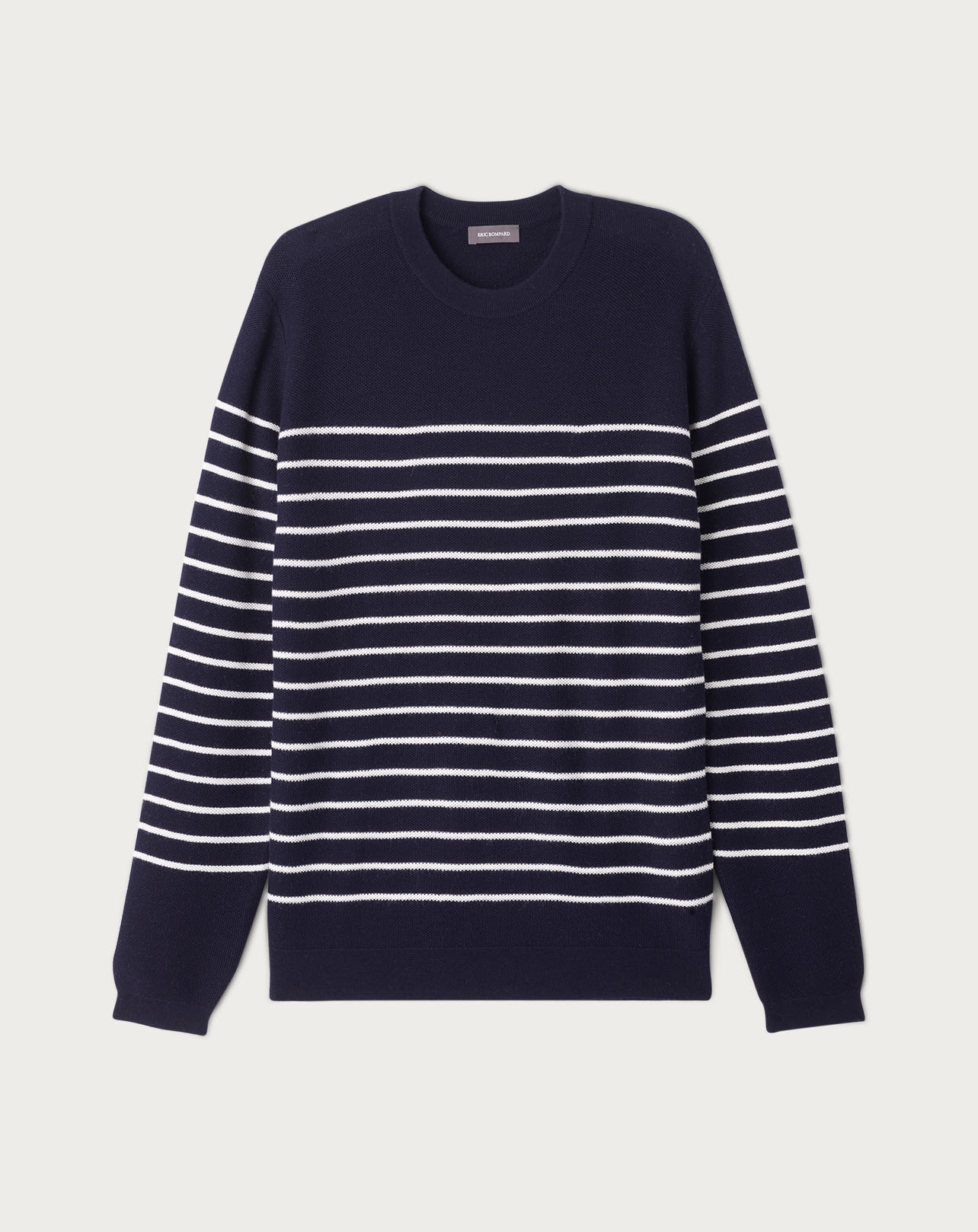 Ras de cou piqué ultrafin doubles rayures - Homme - MARINE/NATUREL