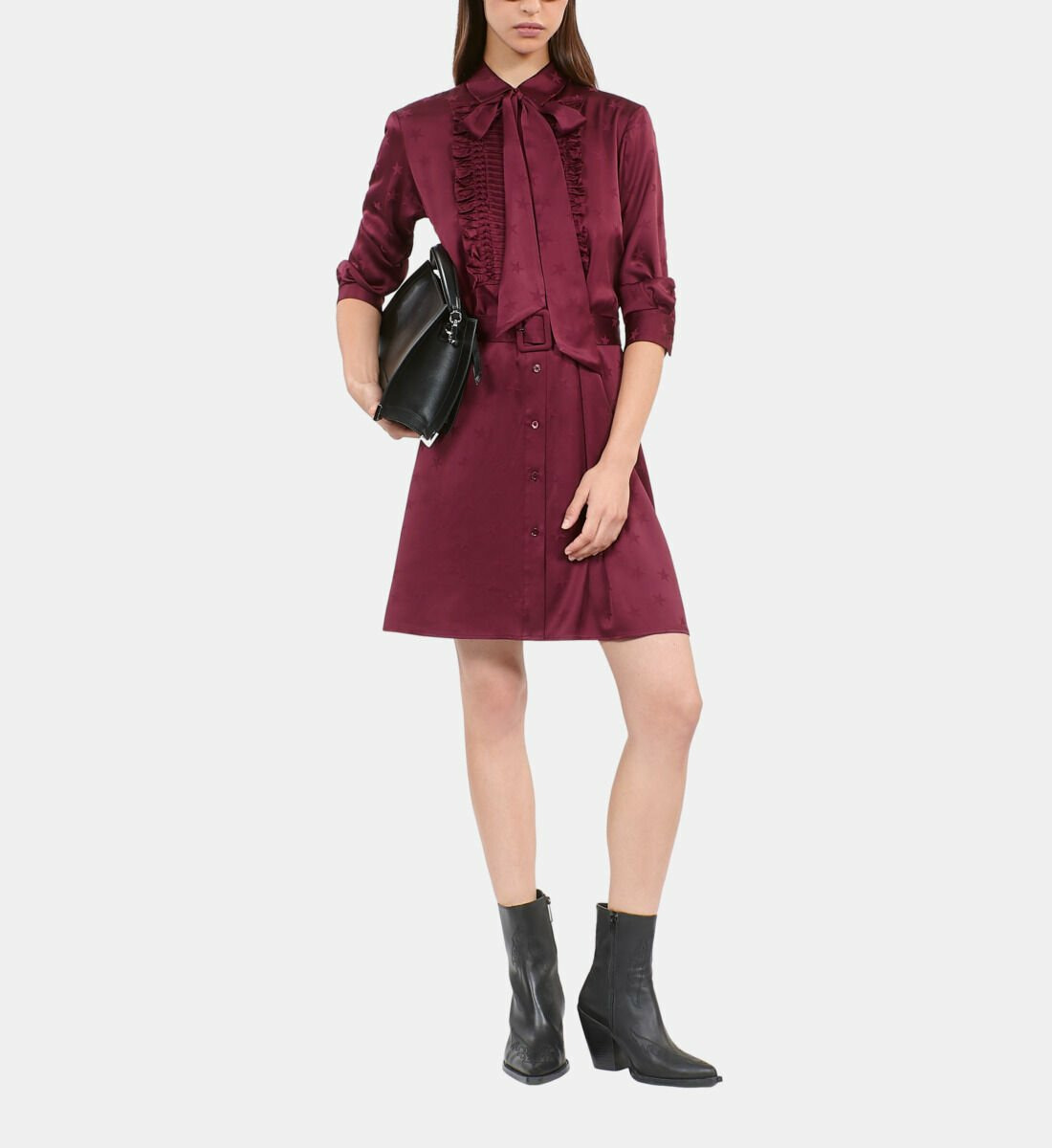 Robe Courte Jacquard Bordeaux Femme