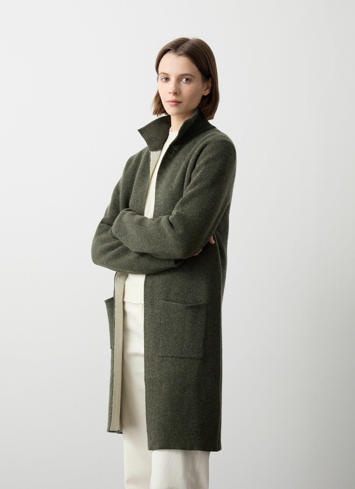 Cardigan ouvert en drap de laine