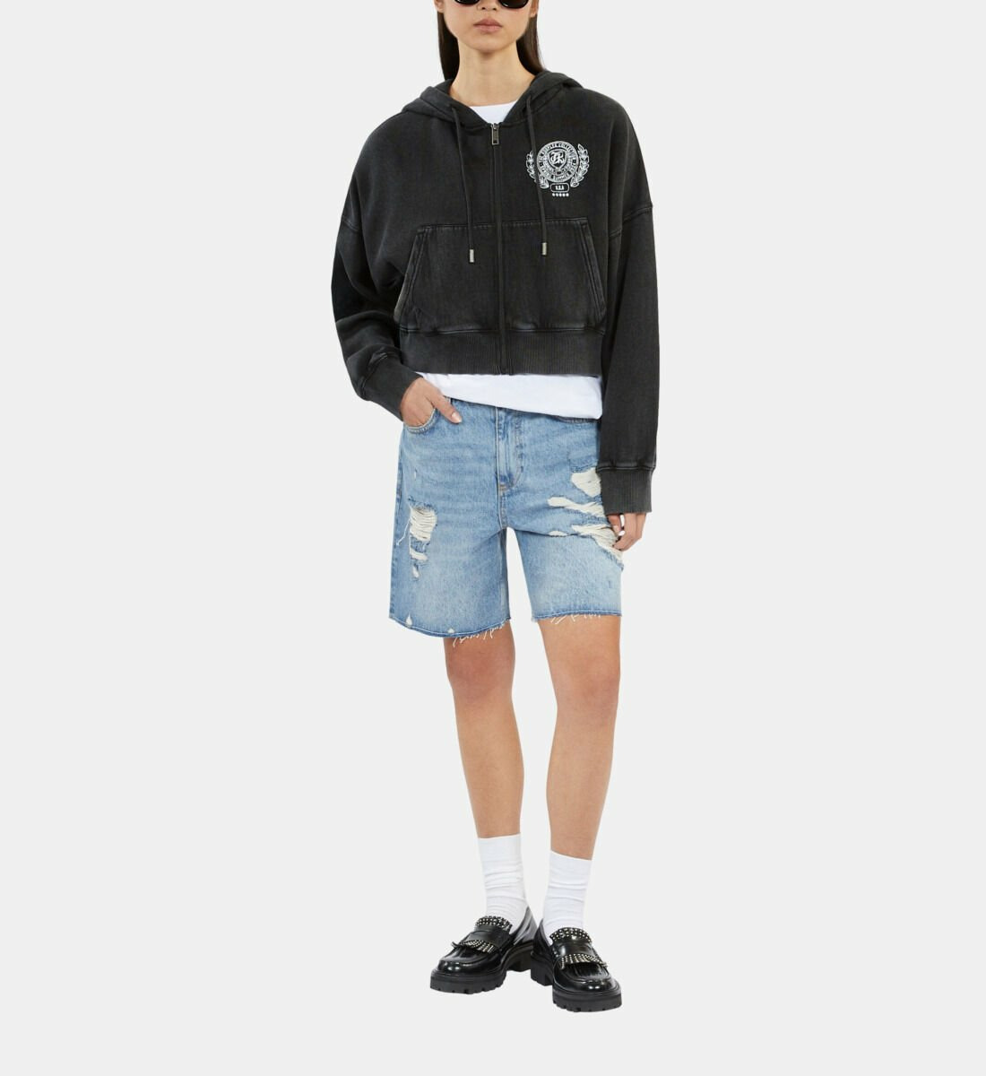 Sweatshirt Blason Noir À Capuche Femme