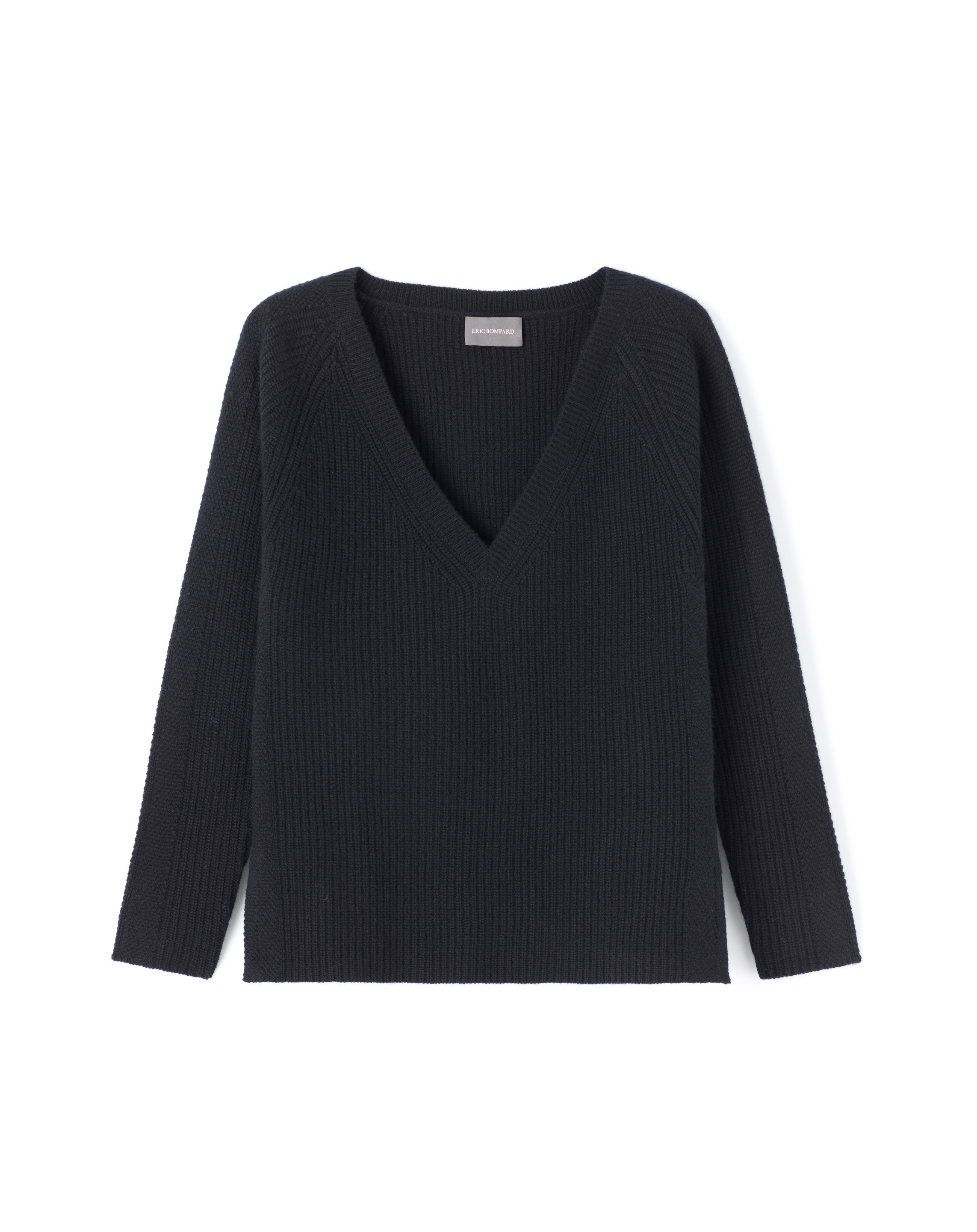 Pull V emmanchures raglan jeux de côtes et fentes - Femme - NOIR