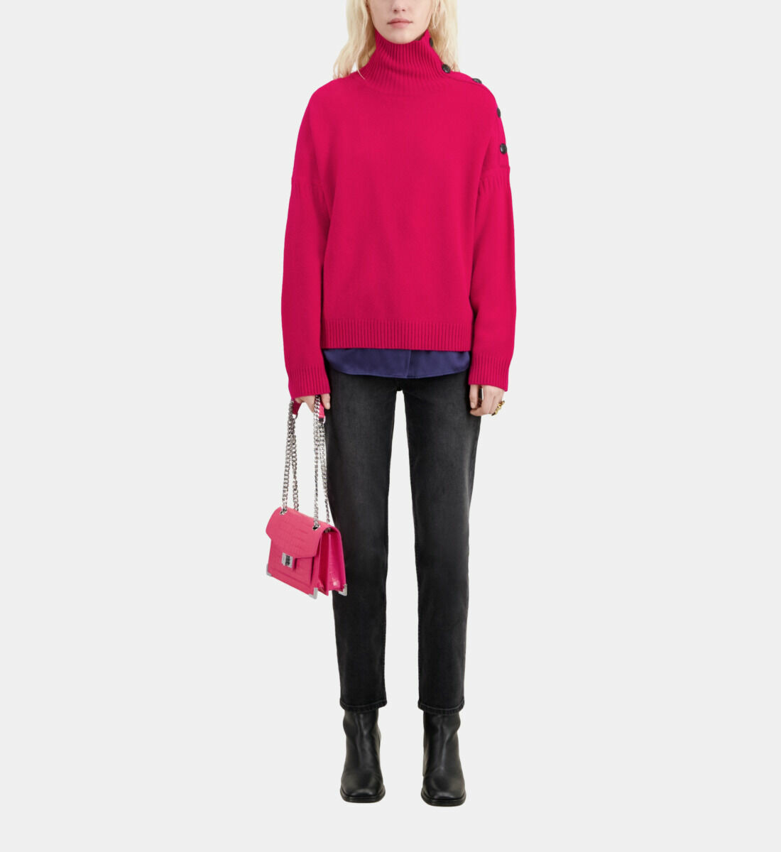 Pull Col Cheminee Et Patte Boutonnee Femme