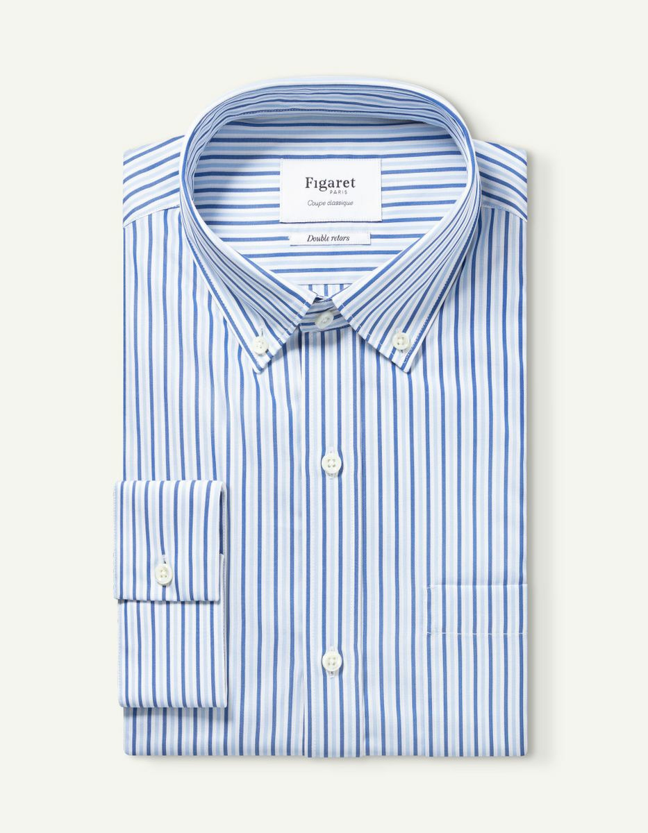 Chemise Classique rayée en popeline bleue