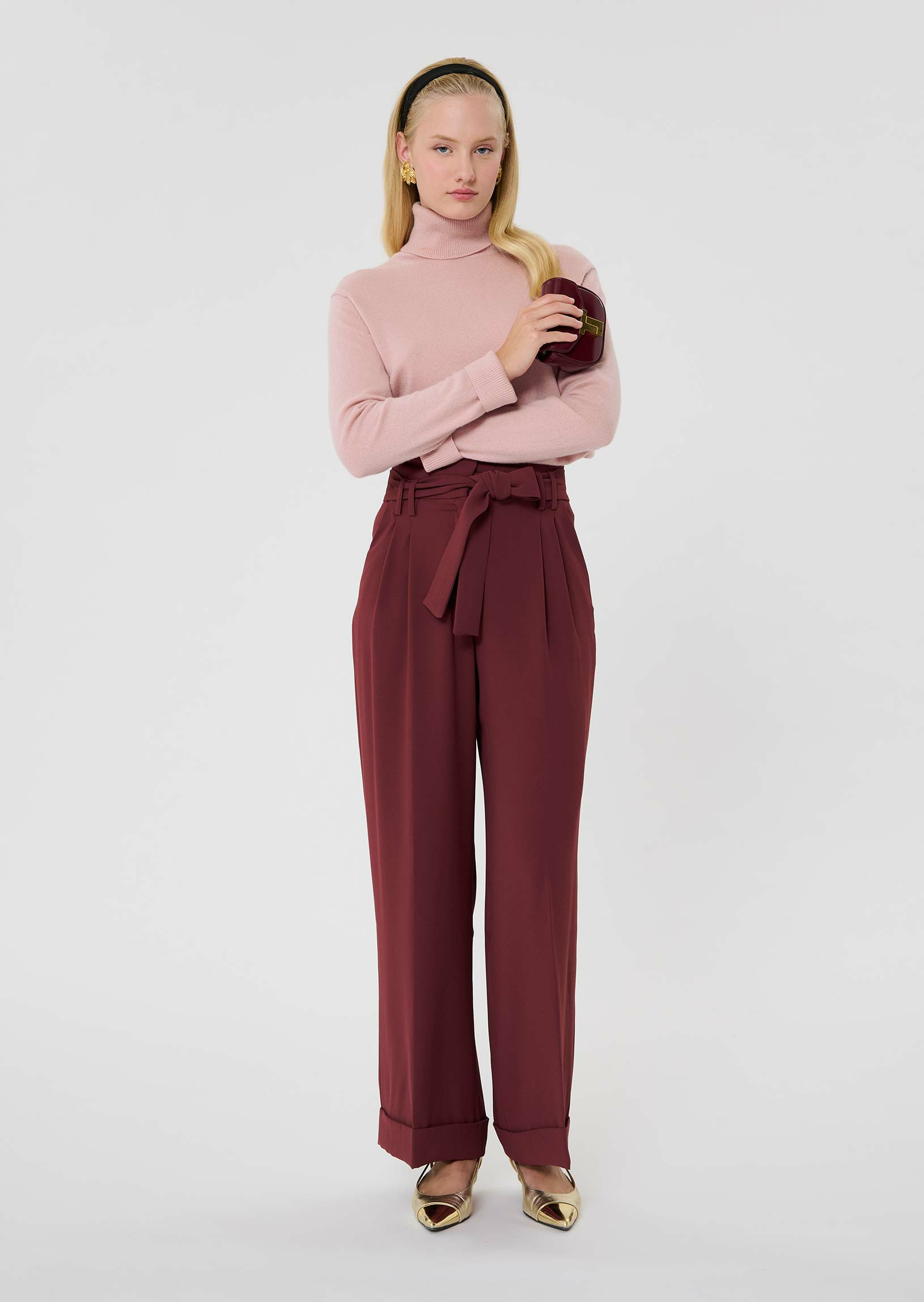 Pantalon Pia-Bordeaux en Polyester