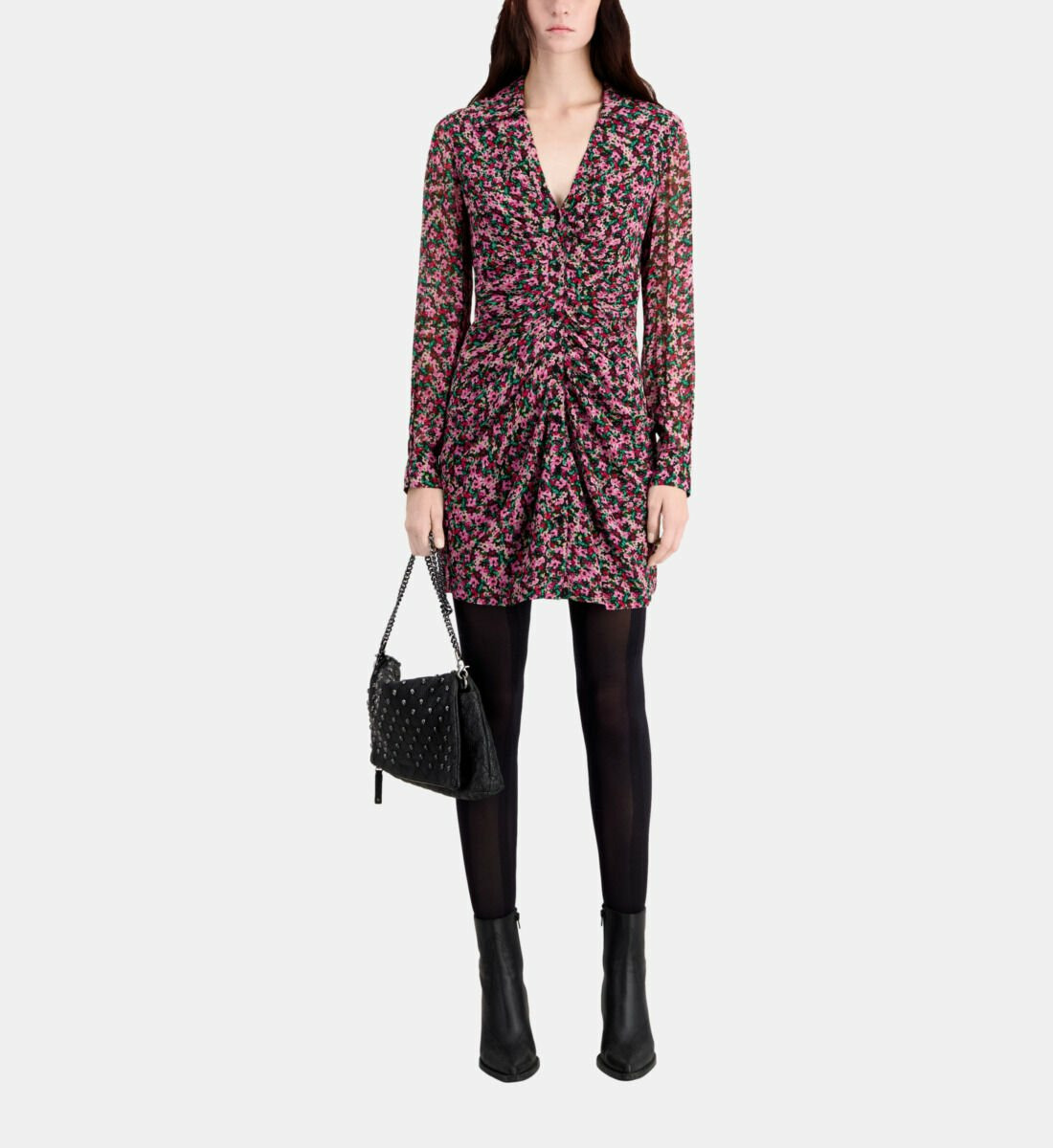 Robe Imprimée Courte Avec Fronces Femme