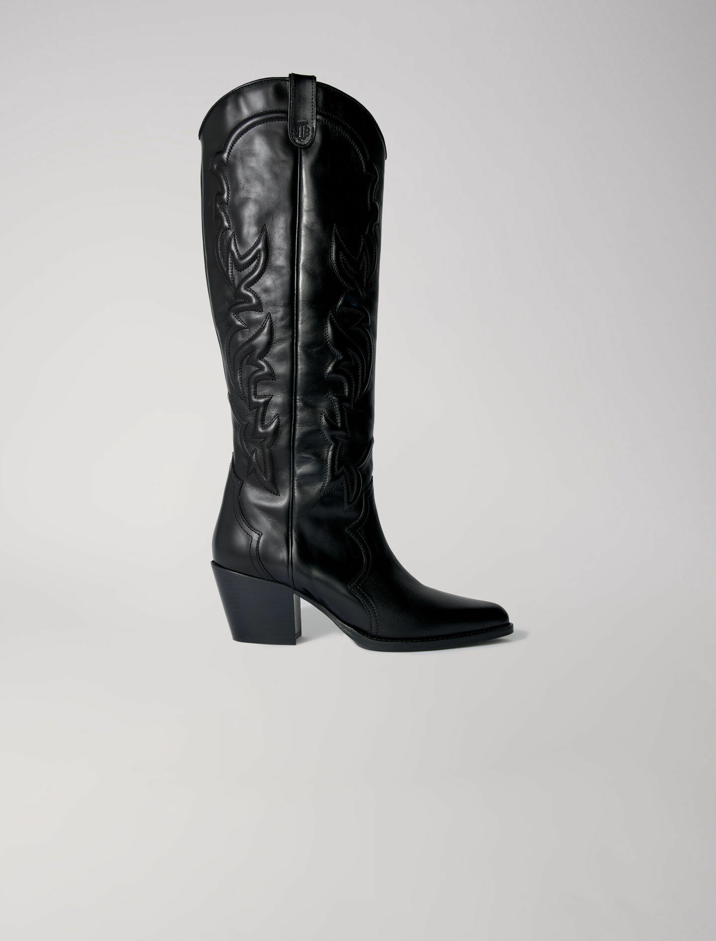 Bottes santiags en cuir lisse brodé