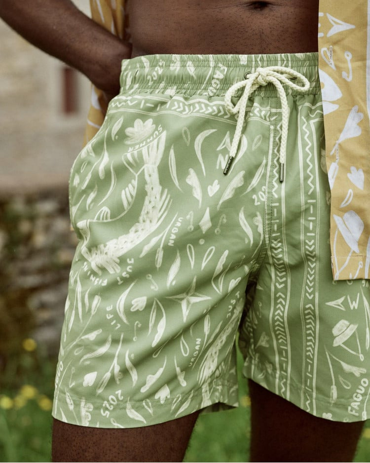 Maillot de bain rayé écru & bleu clair