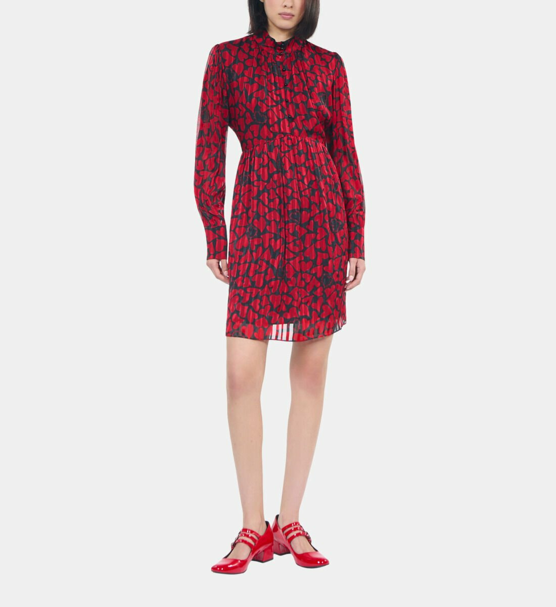 Robe Courte Plissée Imprimé Cœurs Femme