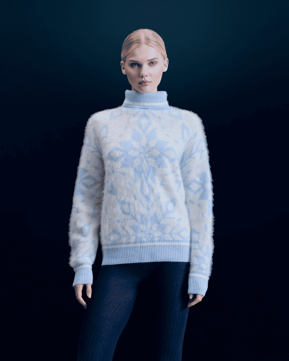 Pull Col Roulé Hairy à Motif Flocons