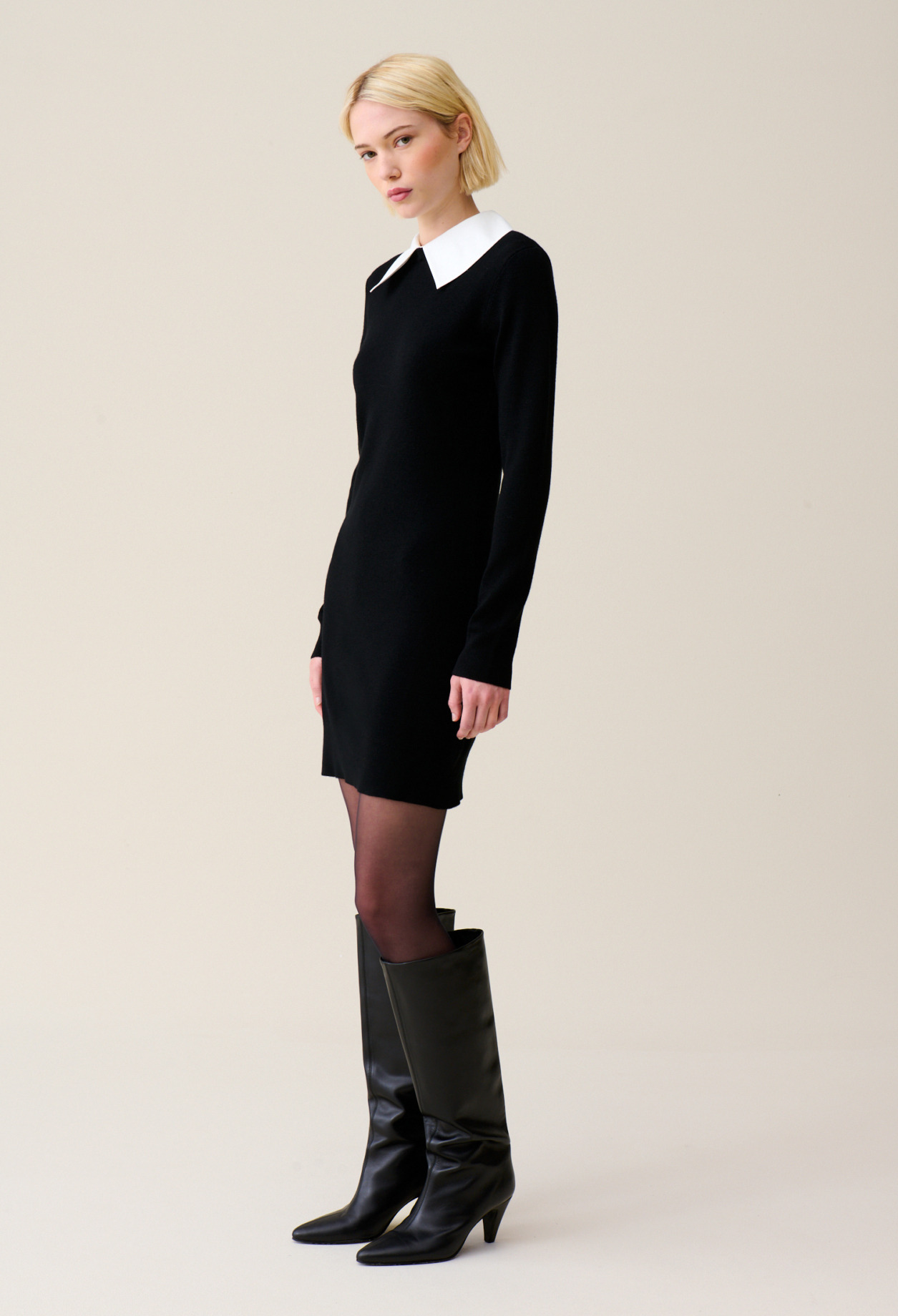 Robe maille noir col amovible
