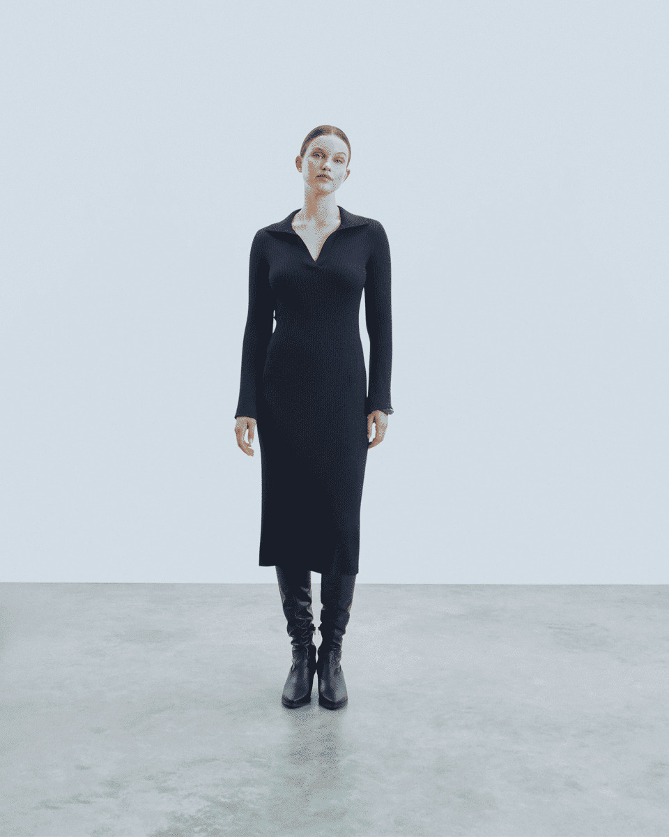 Robe Longue Manche Longue Col Polo