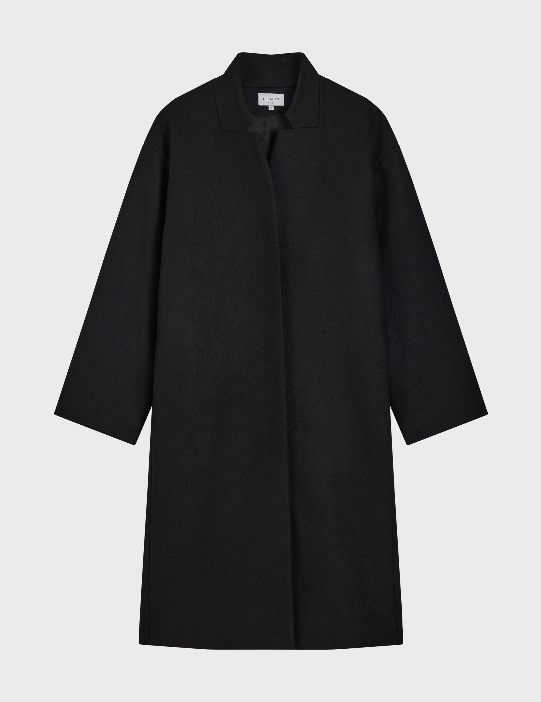 Manteau isabela en drap de laine mélangé uni noir