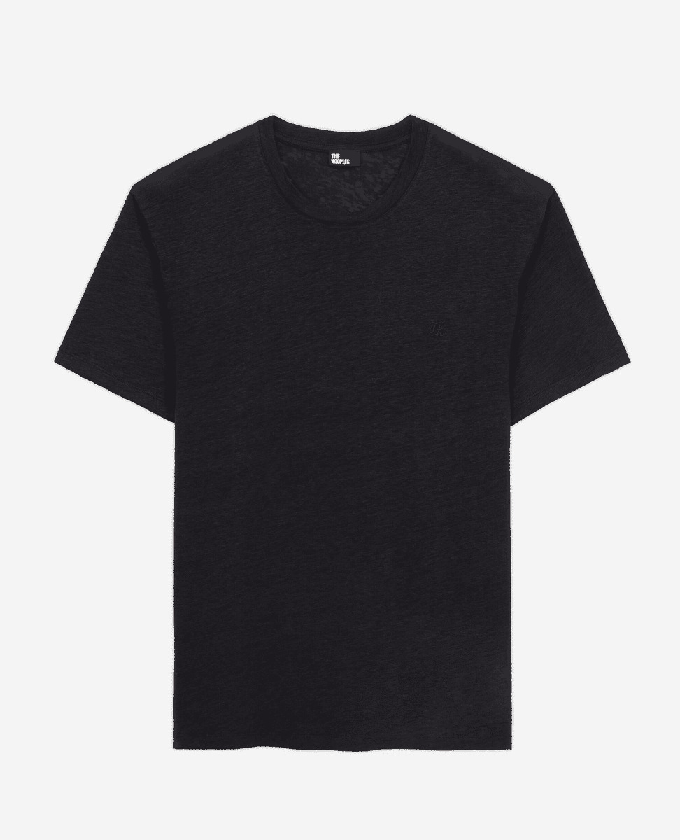 T-Shirt Manches Courtes En Lin Avec Broderie Poitrine Homme