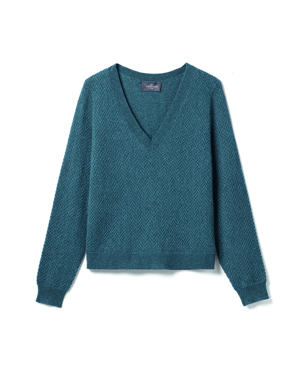 Pull V mini chevrons - Femme - BLEU MINERAL