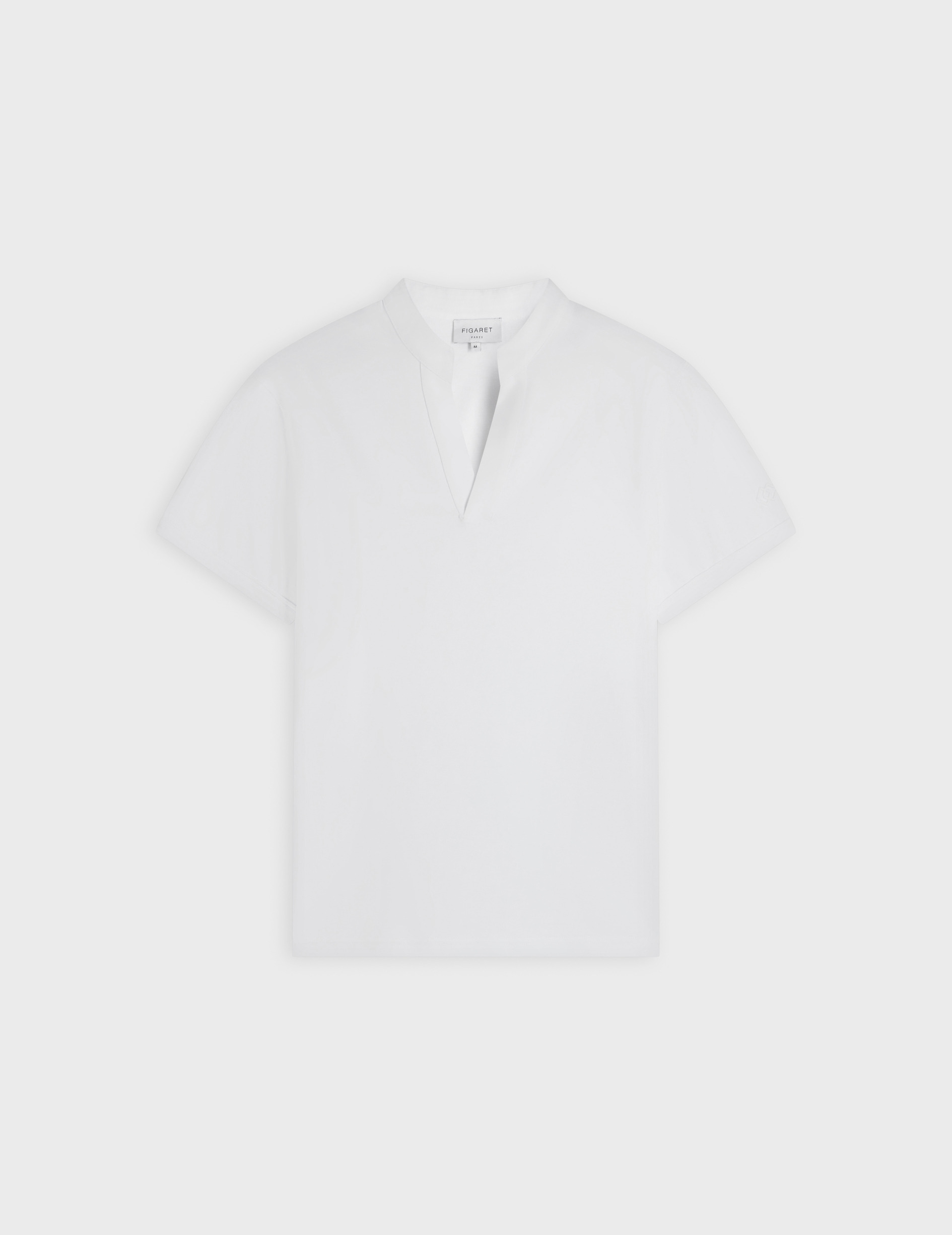 Tshirt charly manches courtes avec col droit ouvert en coton épais uni blanc