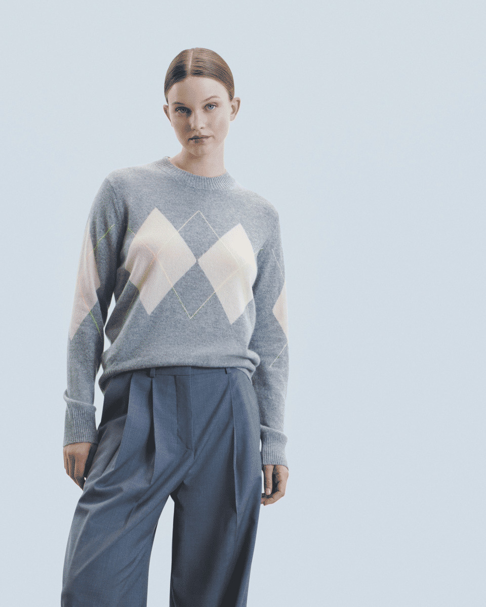 Pull Col Rond à Motif Losange