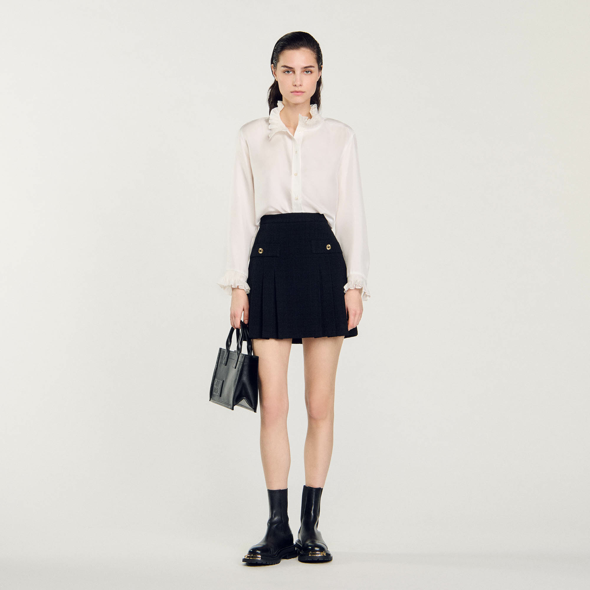 Jupe plissée en tweed