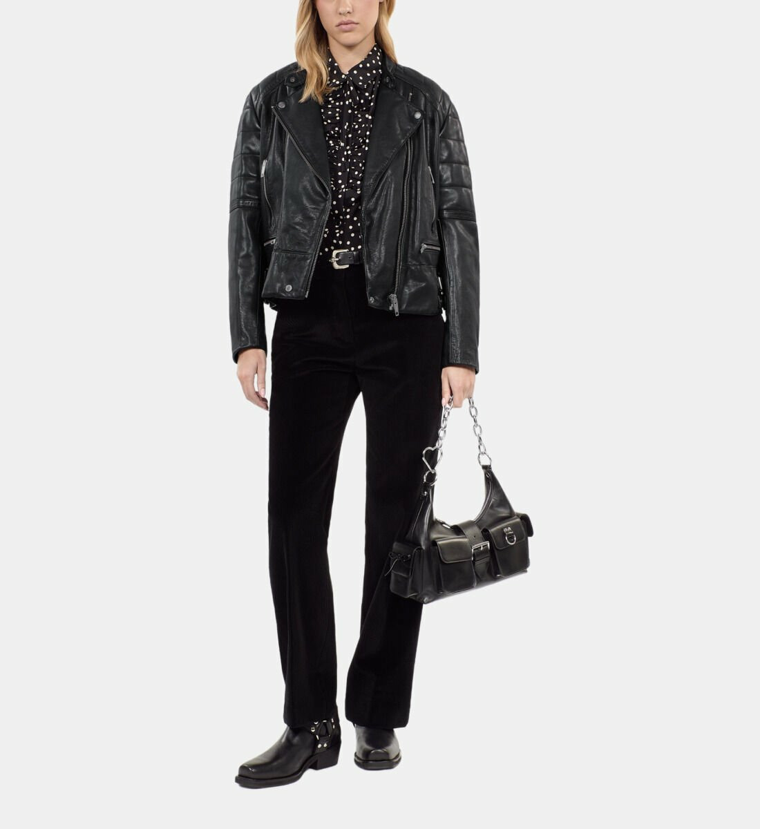 Blouson Motard En Cuir Noir Femme