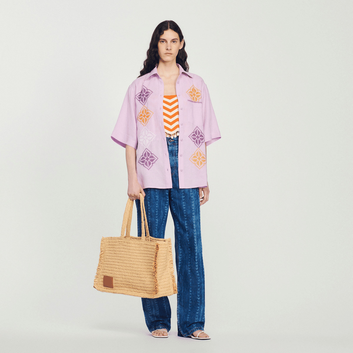 Chemise oversize en lin brodé
