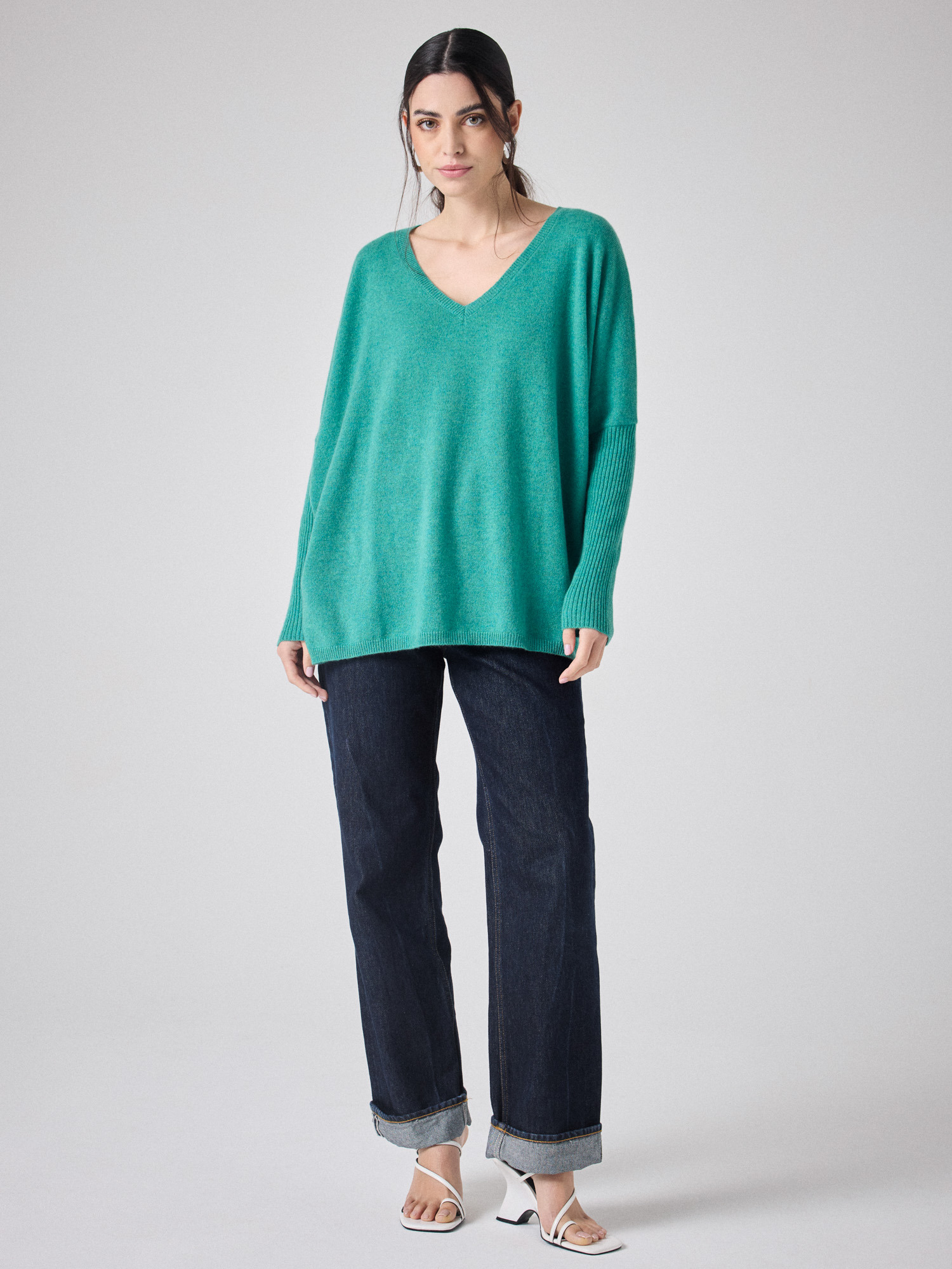 Pull poncho cachemire Faustine DEEP MINT