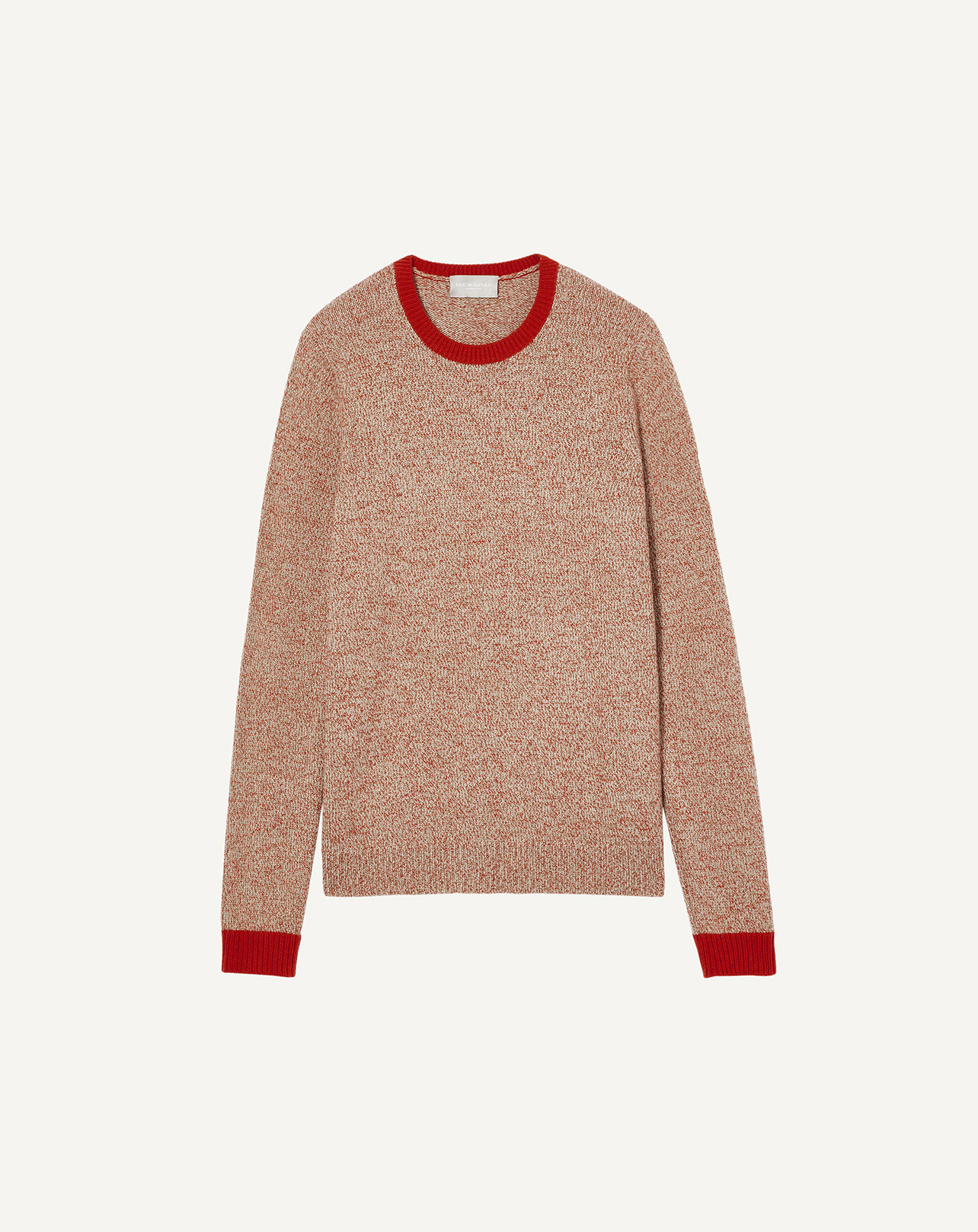 Ras de cou mouliné finitions contrastées - Homme - CAMEL/RUBIS