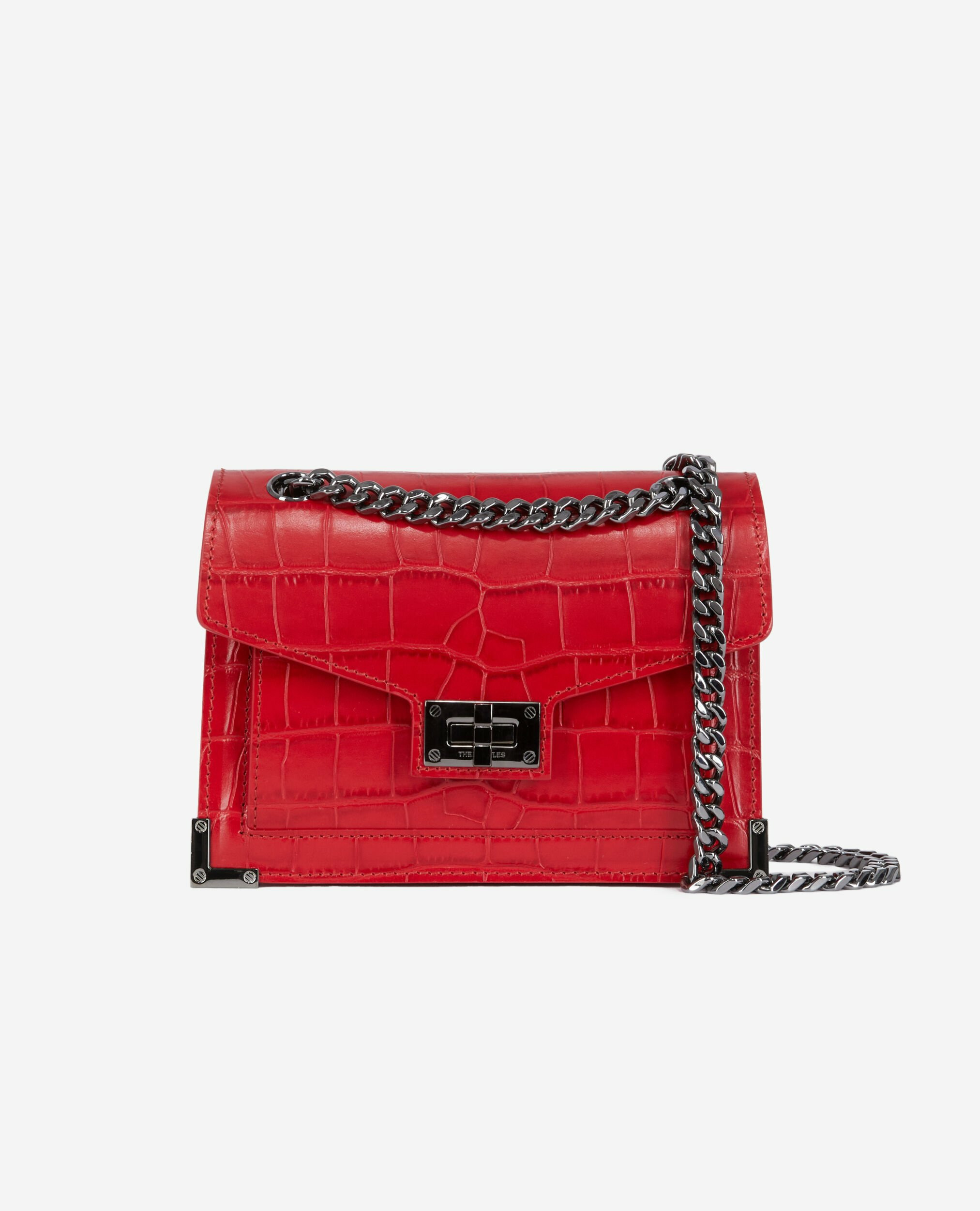 Sac Emily Chaîne En Cuir Rouge Effet Crocodile