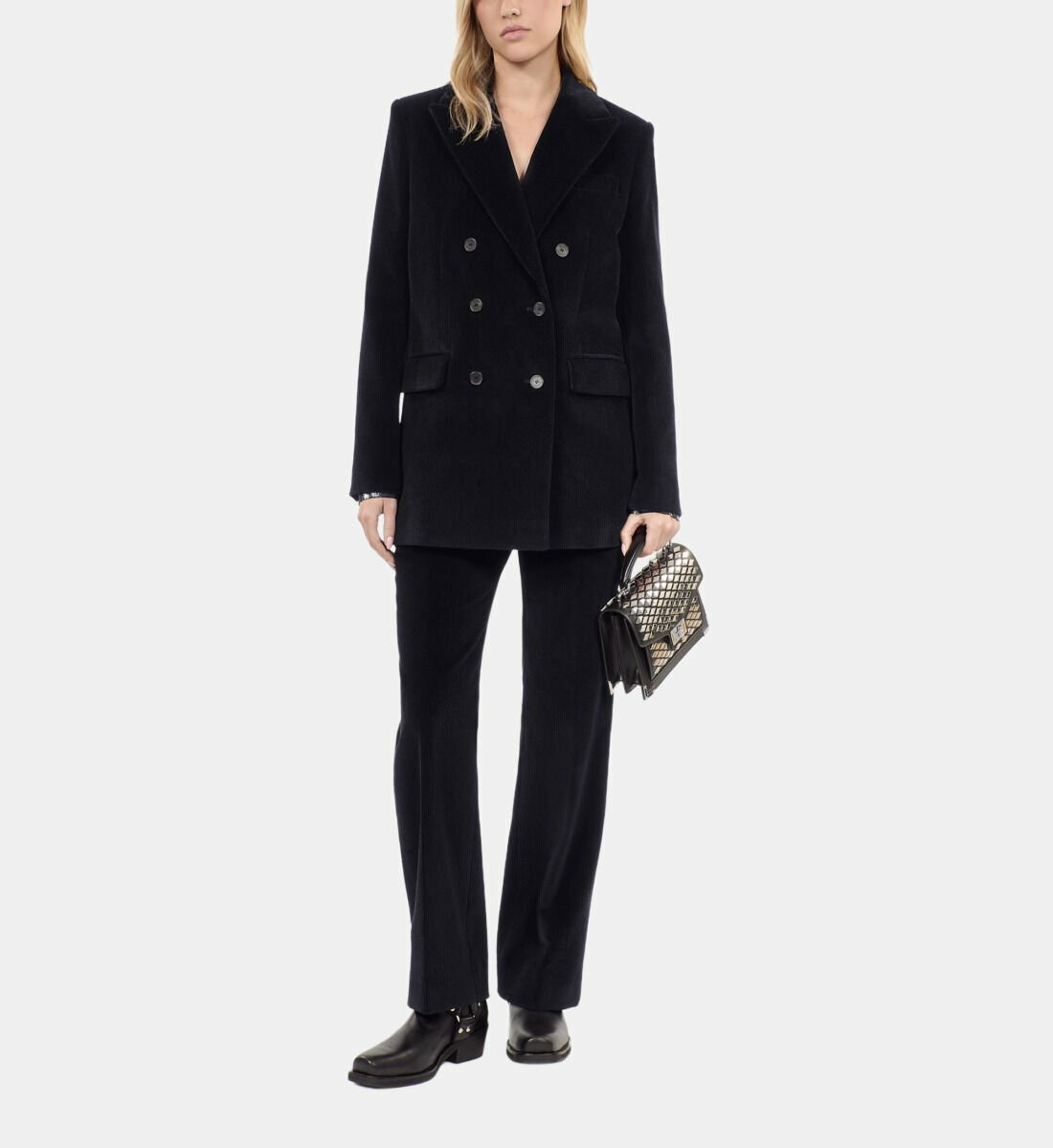Veste Tailleur En Velours Côtelé Noir Femme