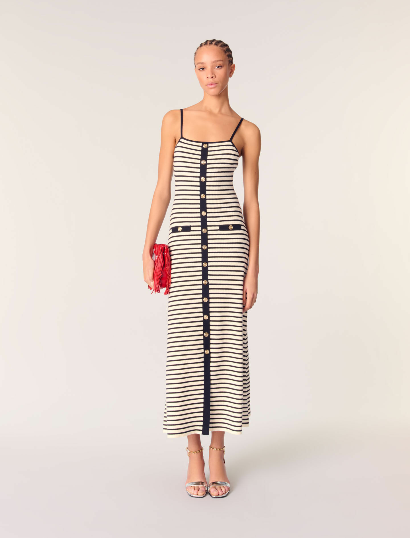 Robe longue en maille côtelée