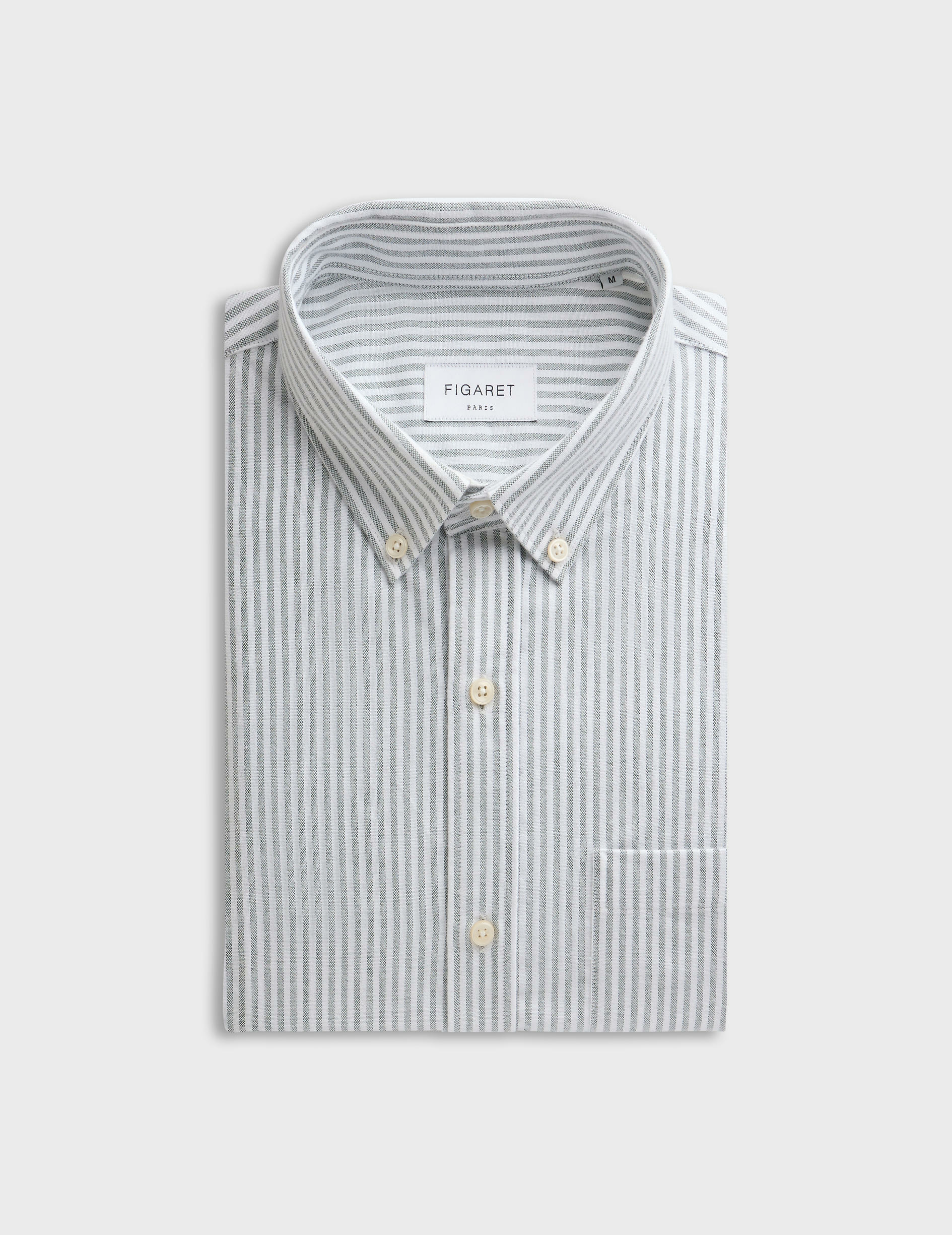 Chemise gabriel col américain avec poche poitrine en oxford gratté rayé vert