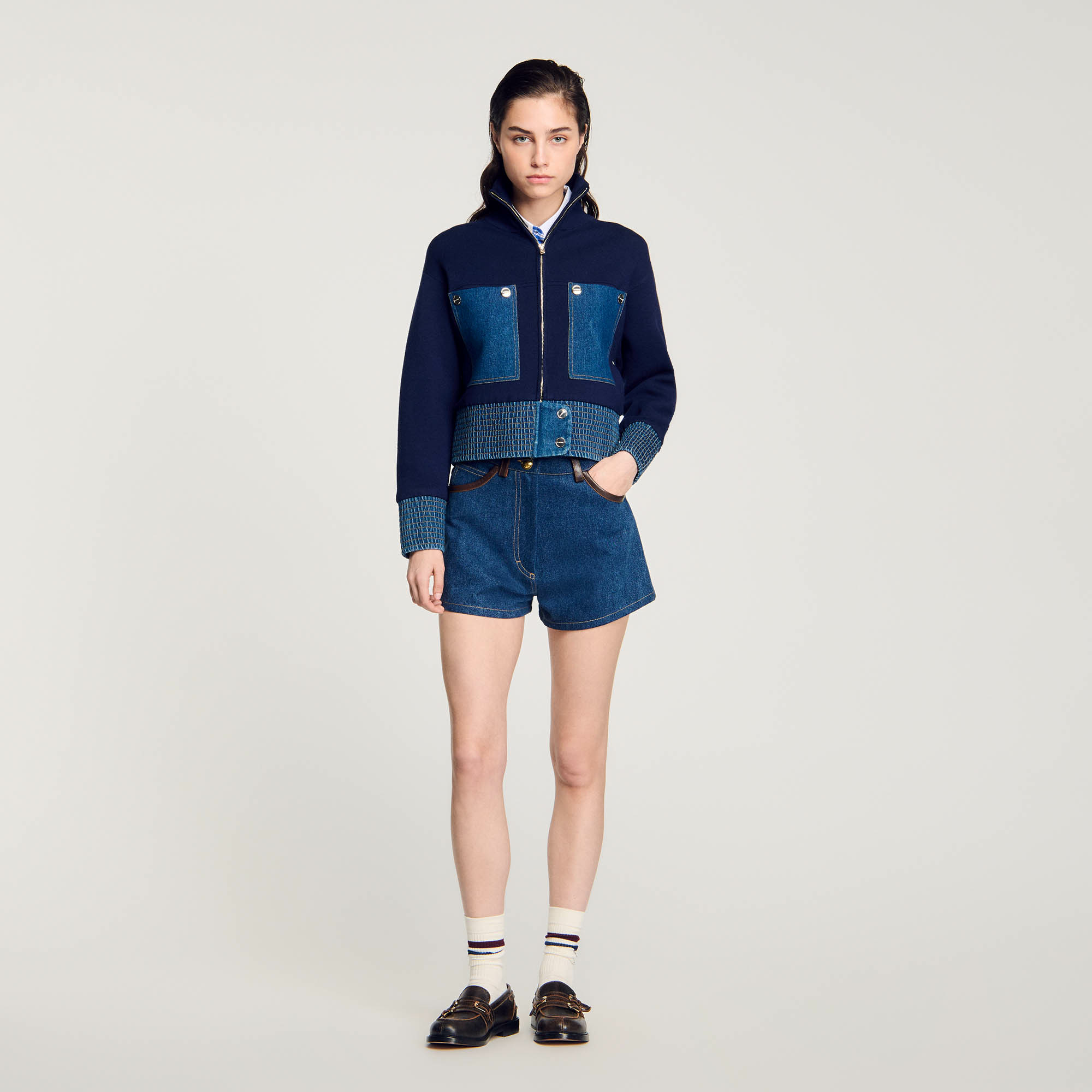 Cardigan avec empiècements en jean