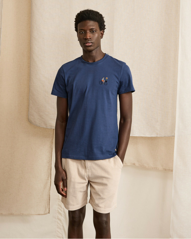 T-shirt bleu vélo brodé