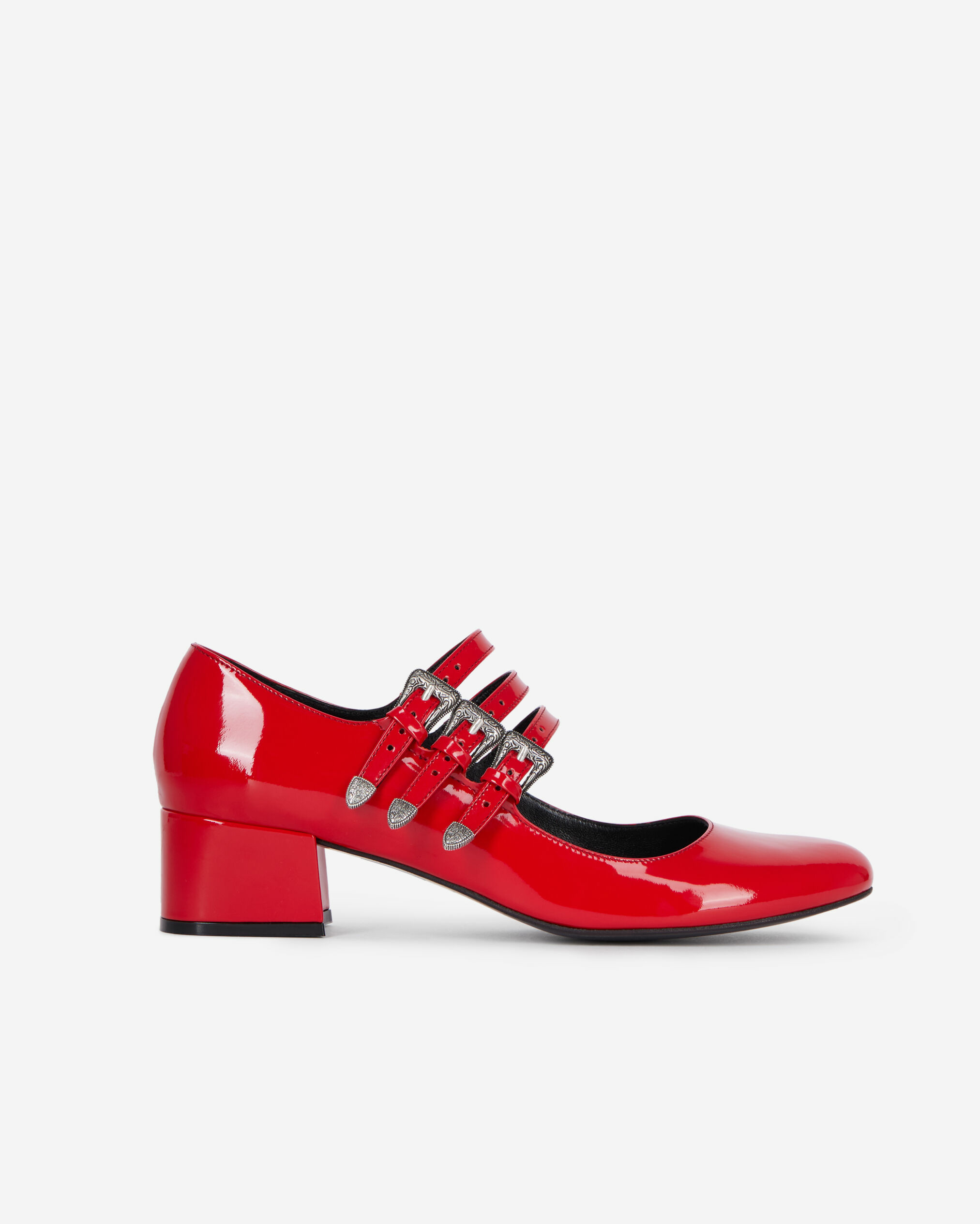 Babies En Cuir Rouge Avec Boucles Western