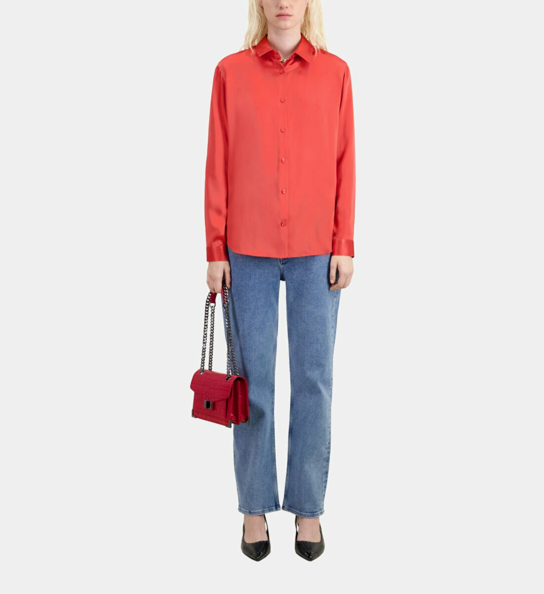 Chemise Rouge En Soie Satin Femme