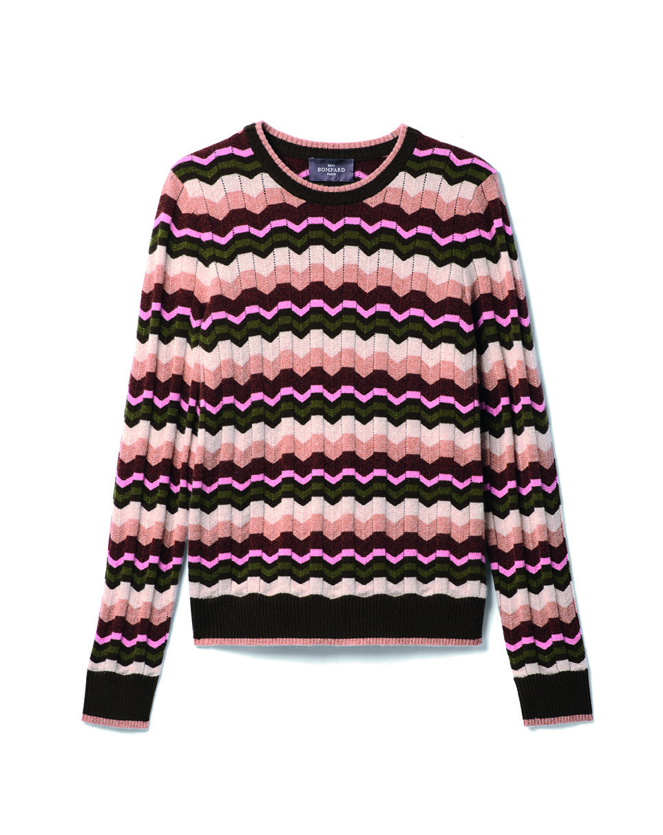 Pull col rond à rayures chevron - Femme - AVOINE