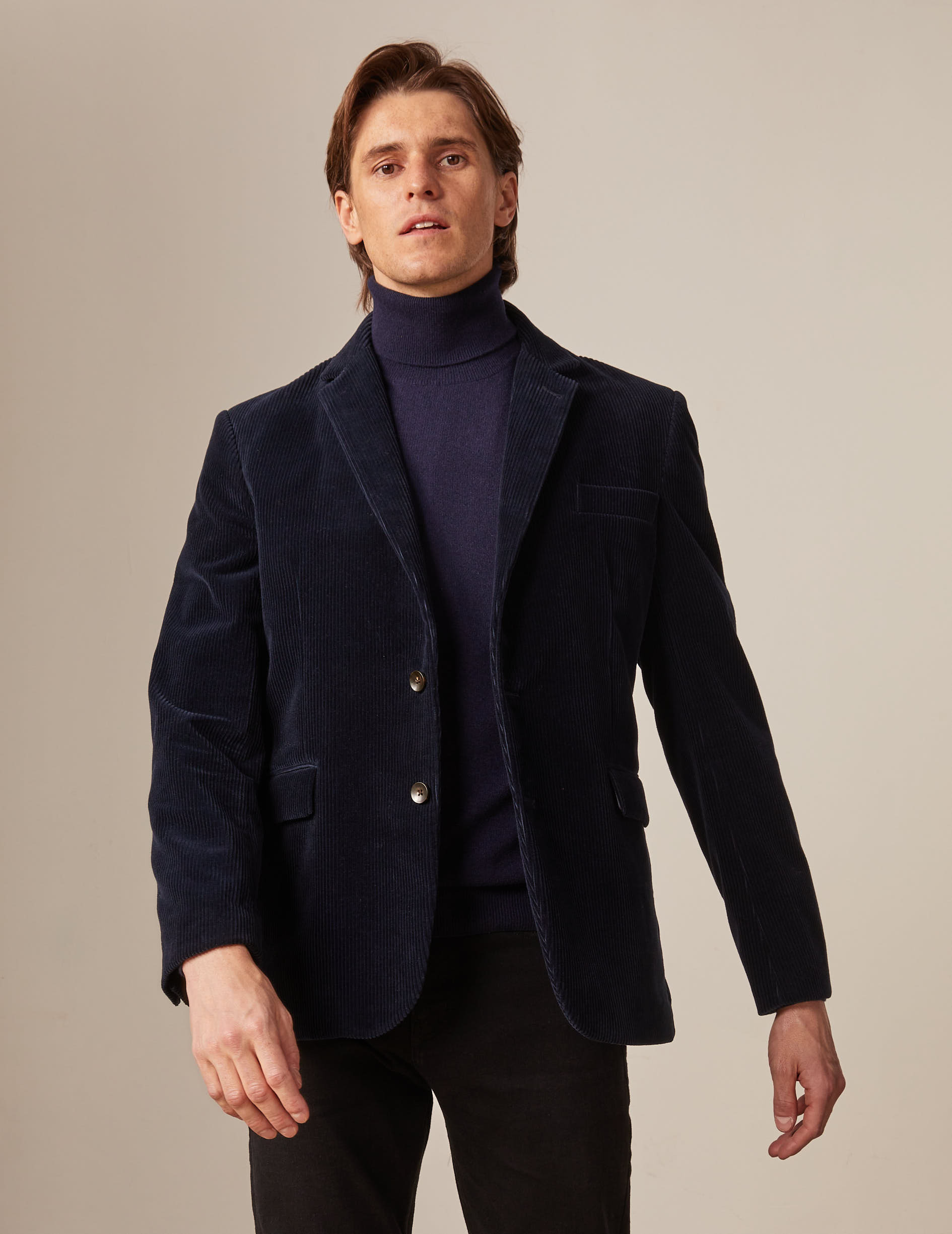 Blazer gabin en velours côtelé marine