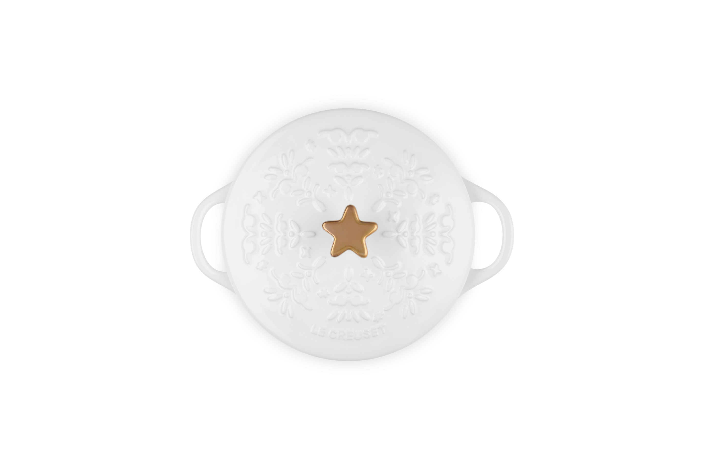 Mini Cocotte Ronde Relief Blanc 14cm Bouton Étoile Doré