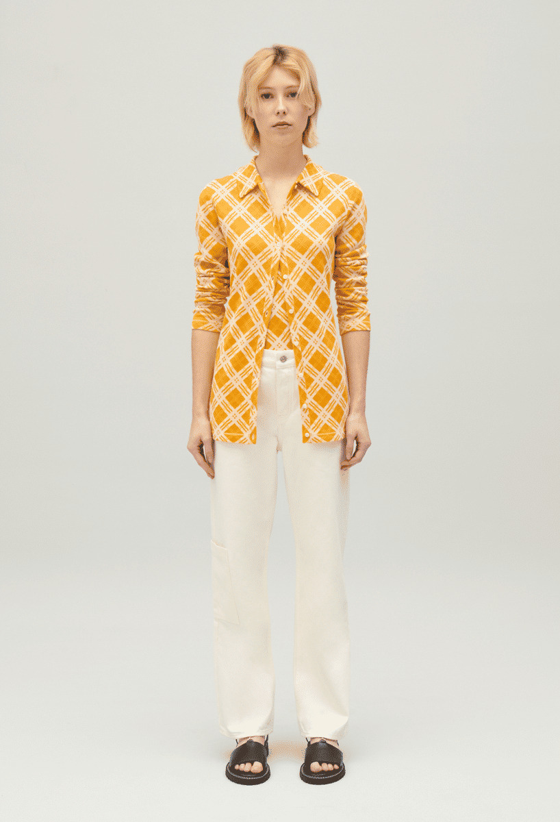 Cardigan carreaux jaune