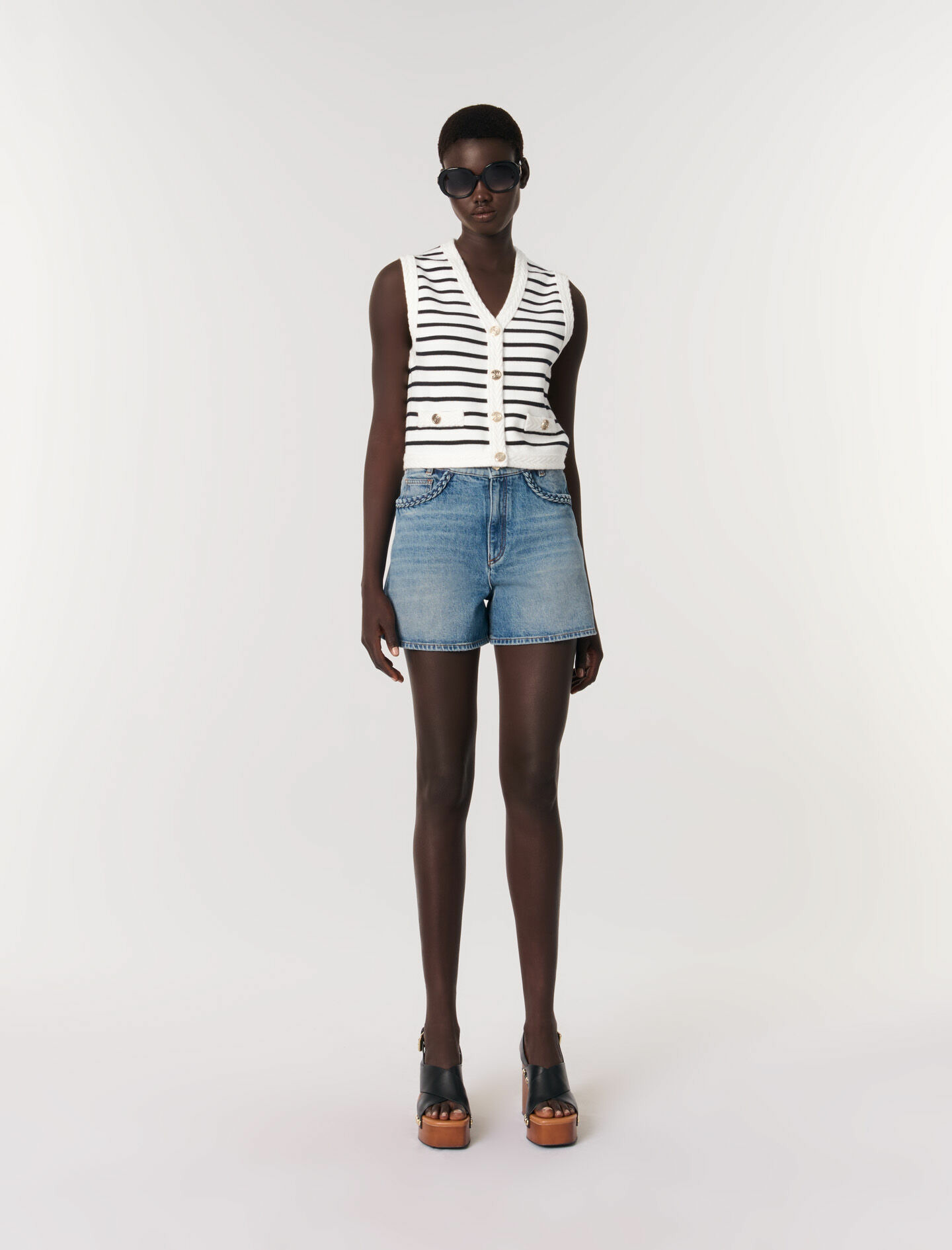 Cardigan sans manches à rayures