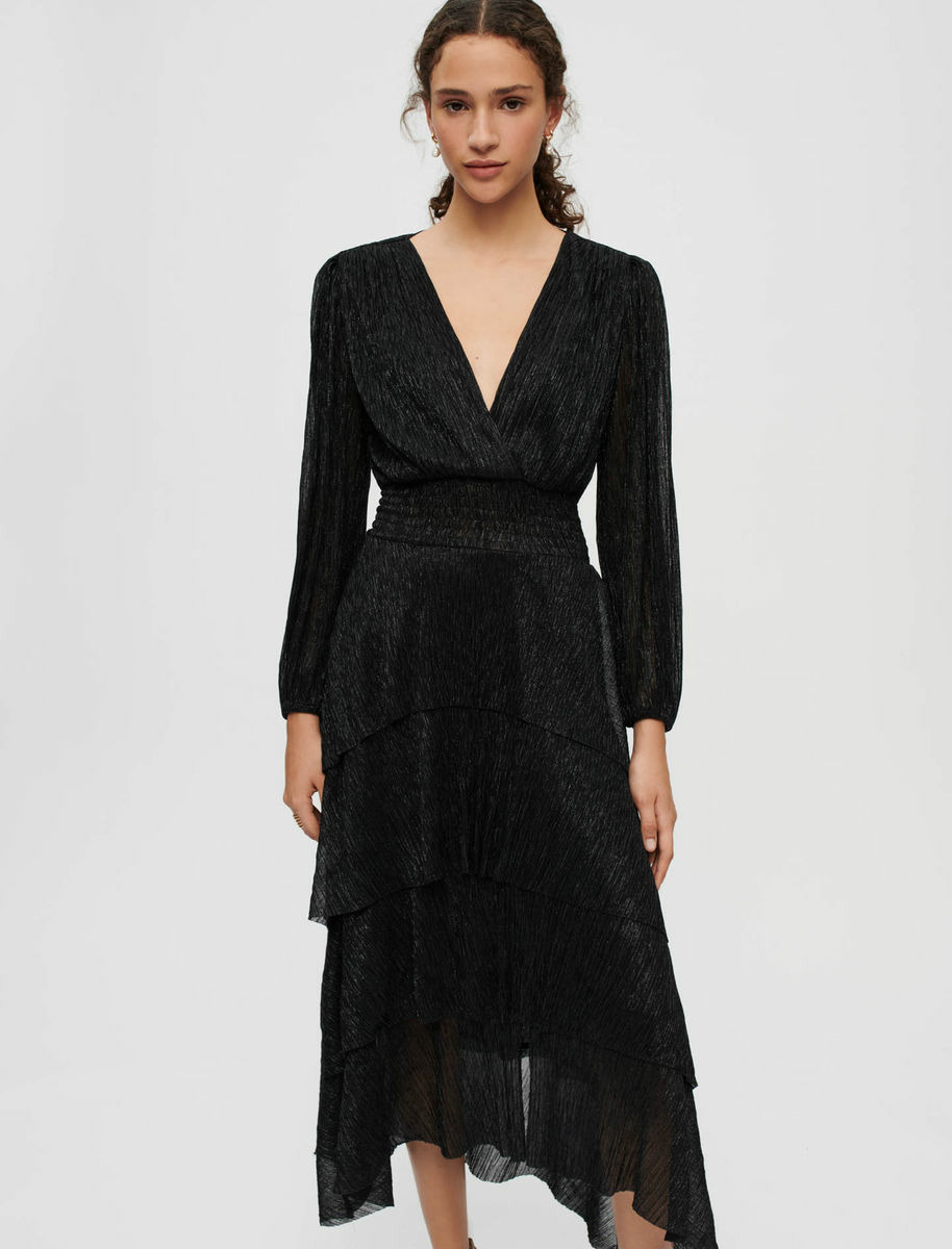 Robe à volants en lamé stretch plissée