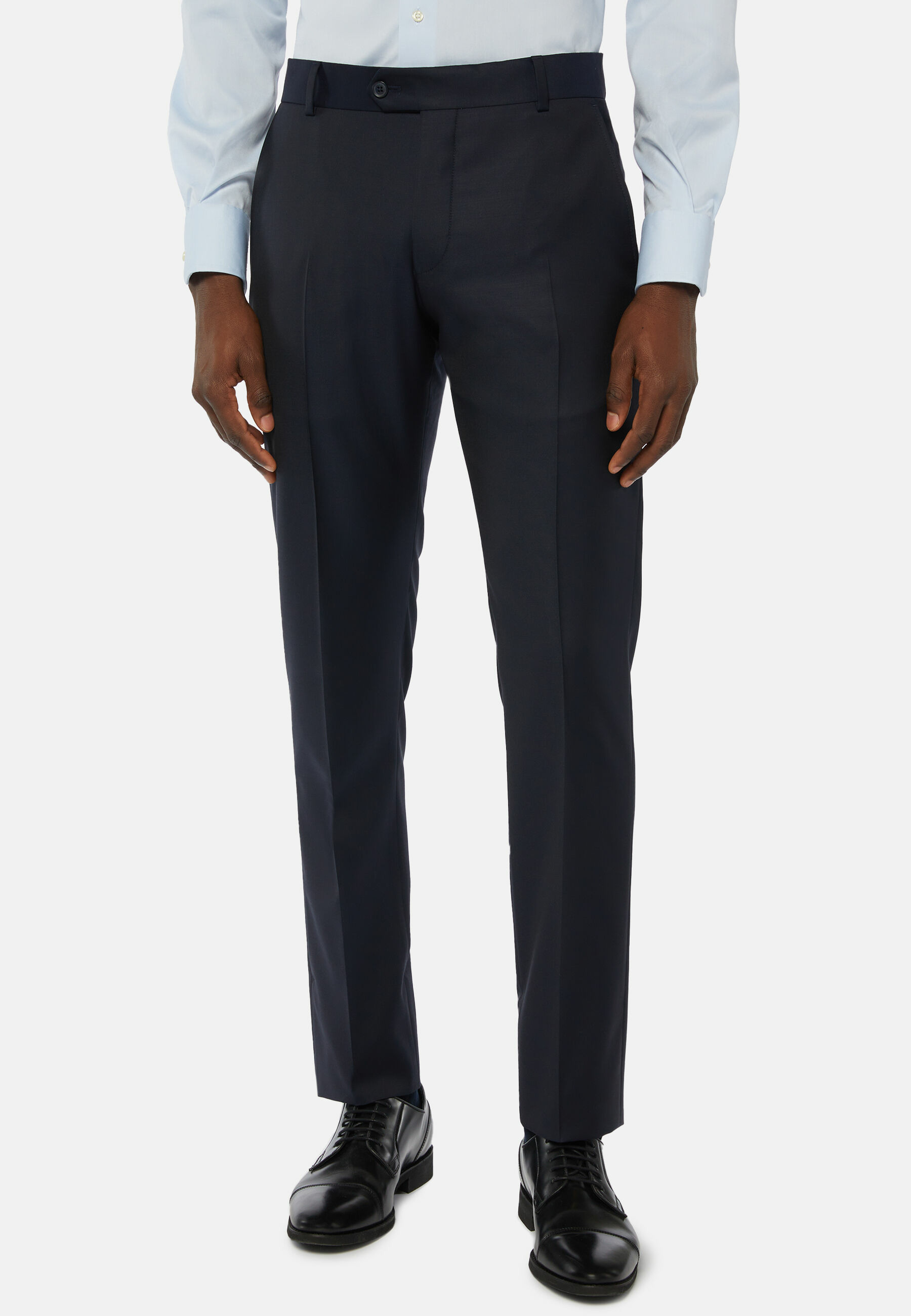 Pantalon Bleu Marine en Laine Super 130 Regular Fit