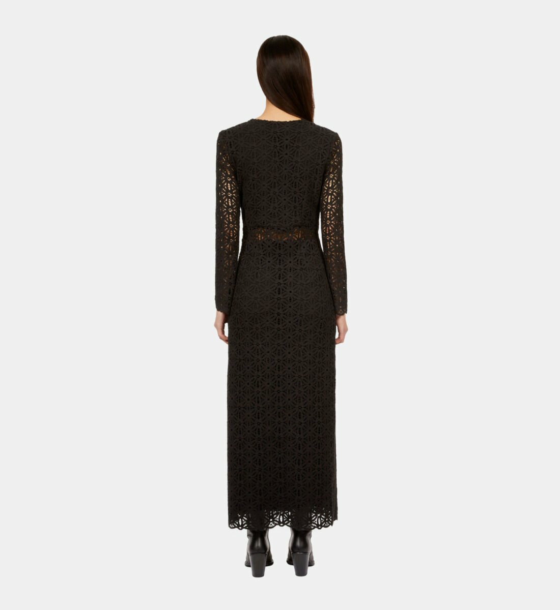 Robe Longue Noire En Guipure Femme
