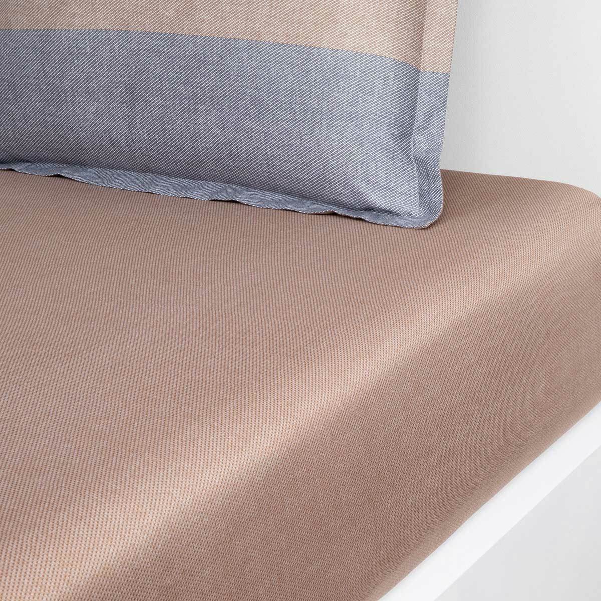 BOSS Home - Drap housse en satin de coton beige, Iconic Stripe