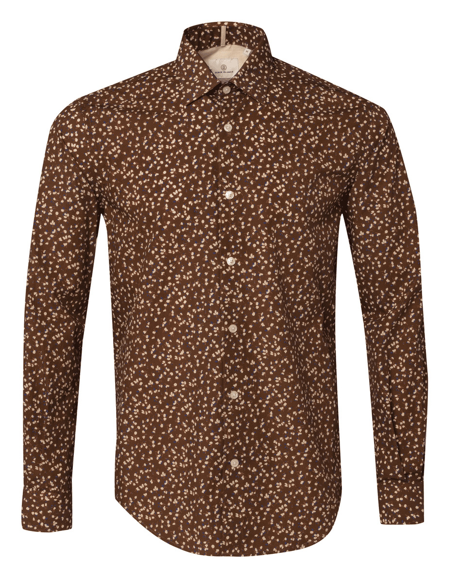 Chemise homme imprimée fleurs marron coupe ajustée