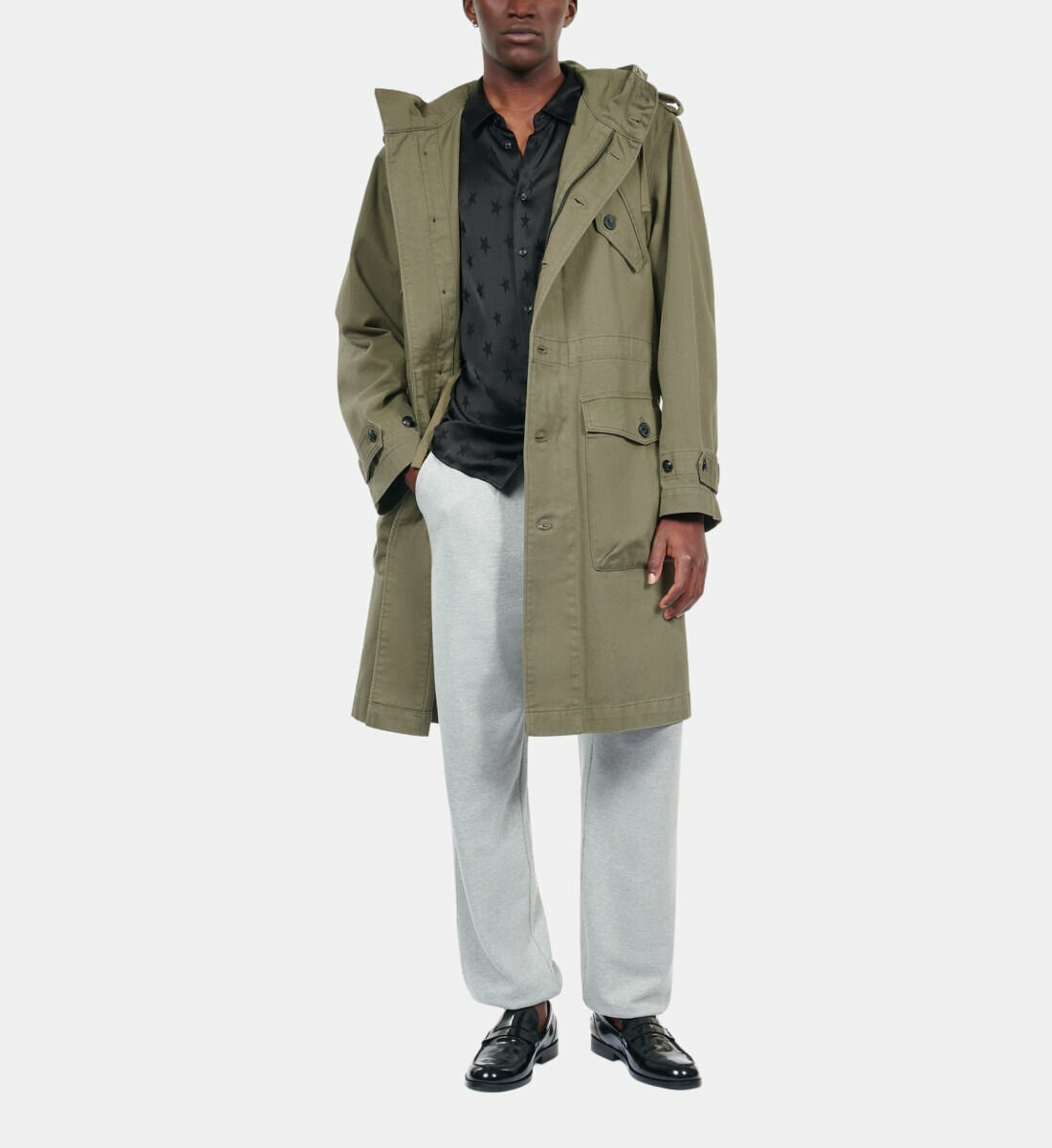 Parka Longue À Capuche Kaki Homme
